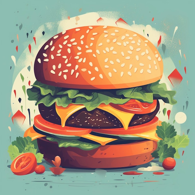 Un dibujo de una hamburguesa con lechuga