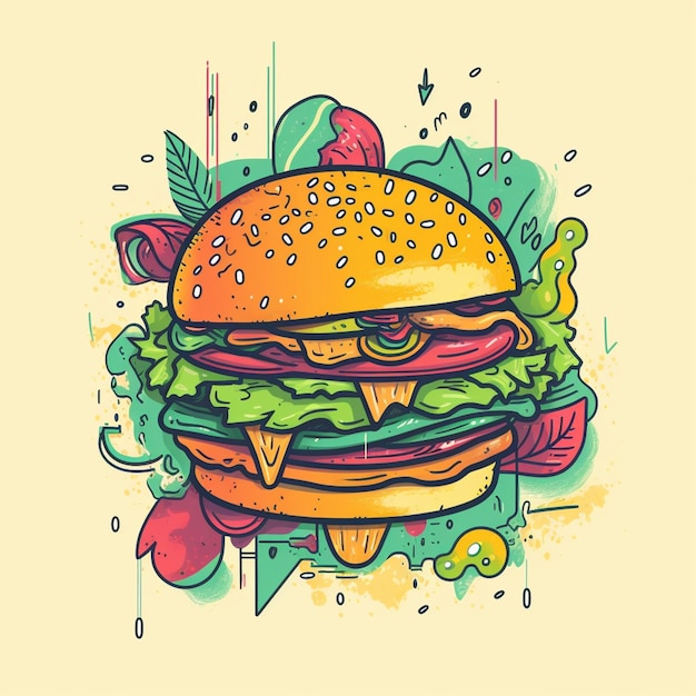 Foto un dibujo de una hamburguesa con las palabras 