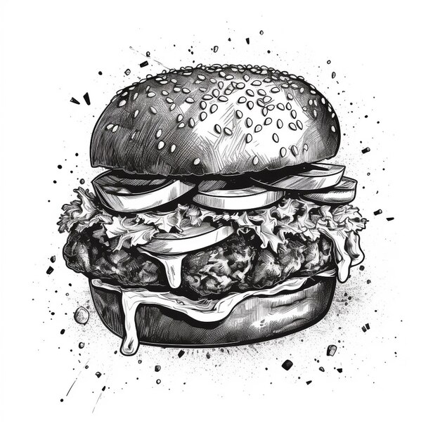 Foto un dibujo de una hamburguesa con las palabras hamburguesa en él