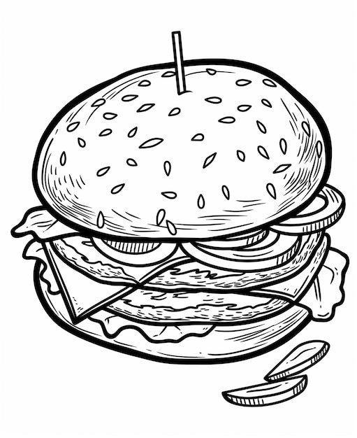 un dibujo de una hamburguesa con un palillo de dientes en el medio
