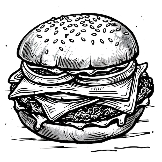 Foto un dibujo de una hamburguesa con una taza de leche y un dibujo de un hamburguesa