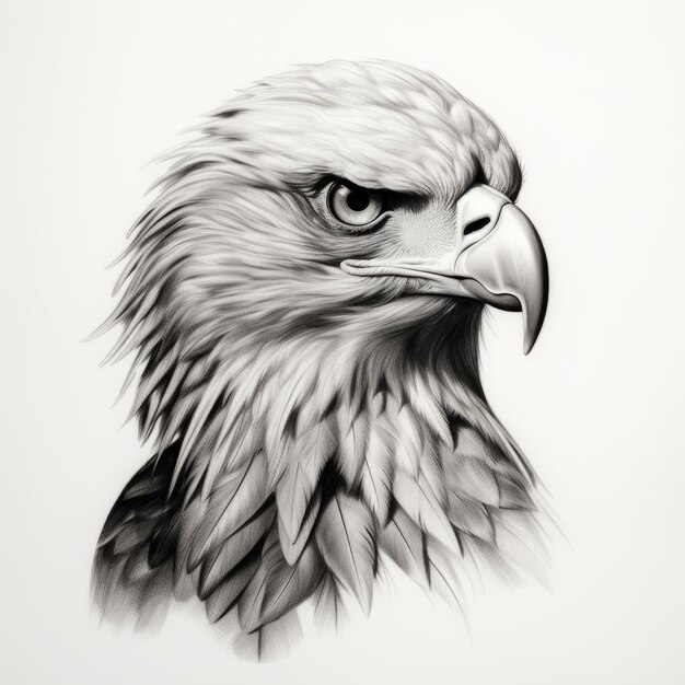 Dibujo hiperrealista de retrato de águila en blanco y negro