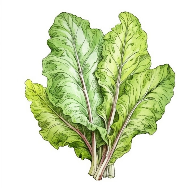 Un dibujo de hojas de lechuga con un tallo verde.