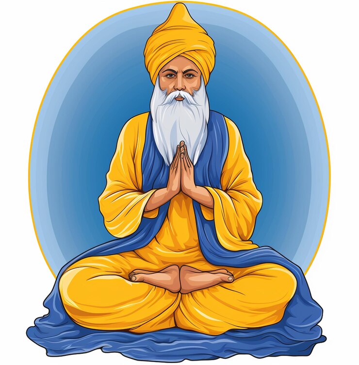 Foto un dibujo de un hombre de amarillo sentado en un círculo azul y amarillo