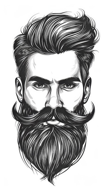 Dibujo de un hombre con barba y bigote