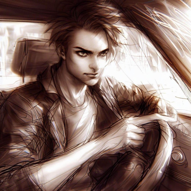 Foto el dibujo del hombre conduciendo