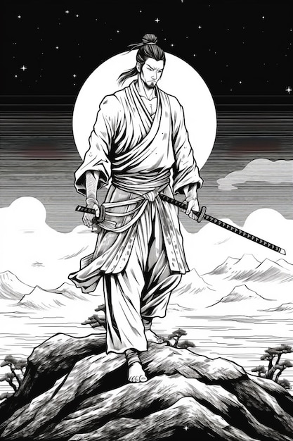 un dibujo de un hombre con una espada en la mano