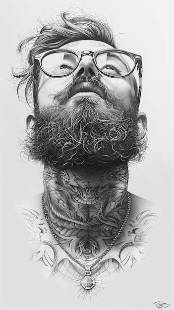 Dibujo de un hombre con gafas y barba