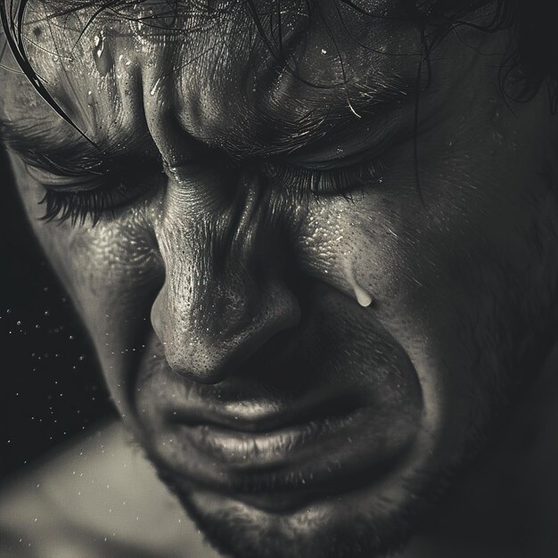 Foto un dibujo de un hombre con una gota de lágrima en la cara