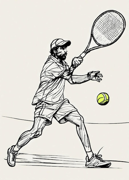 Foto un dibujo de un hombre jugando al tenis con una raqueta