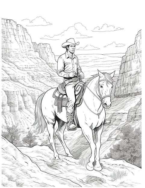 Foto dibujo de un hombre montando a caballo en el desierto imagen generativa de ia