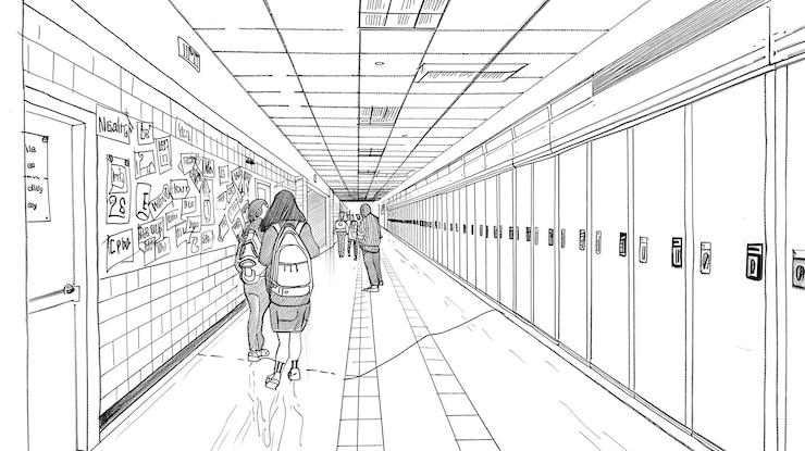 Foto un dibujo de un hombre y una mujer caminando por un pasillo