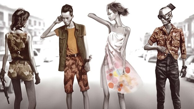 Foto un dibujo de un hombre y una mujer con un vestido en la cabeza