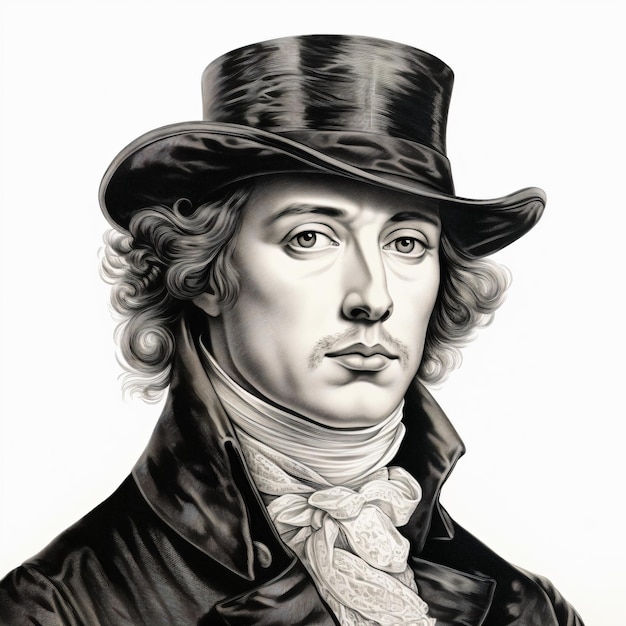 un dibujo de un hombre con un sombrero alto