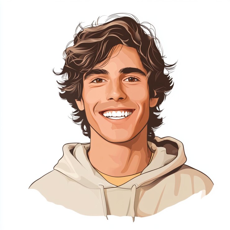un dibujo de un hombre con una sonrisa en la cara