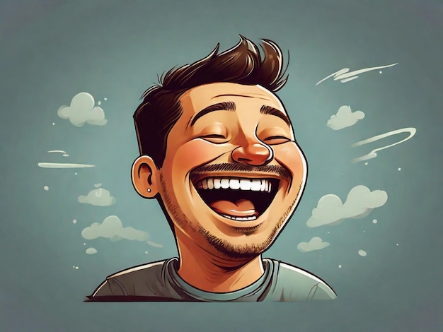 un dibujo de un hombre con una sonrisa que dice feliz