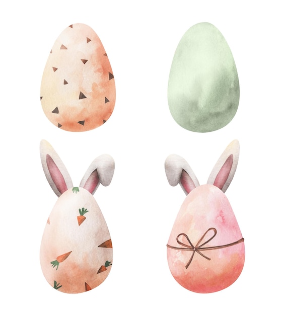 Dibujo de huevos de Pascua sobre un fondo blanco. Huevos de colores pintados con patrones.