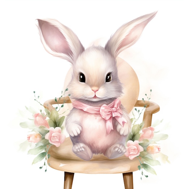 dibujo ilustración colores pastel conejo bebé lindo y feliz pequeños corazones coloridos en el fondo