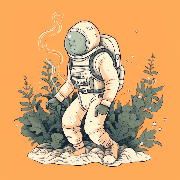 Foto dibujo de ilustración generado de un astronauta en un traje espacial bajo el agua entre corales