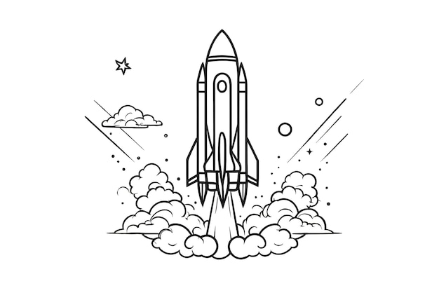 Foto un dibujo de una ilustración de un libro de colorear cohetes