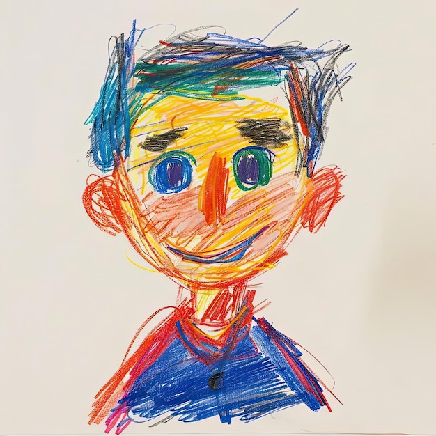 Un dibujo infantil de la cara de un hombre