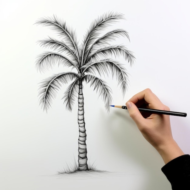 Dibujo infantil de una palmera Esbozo simple e incompleto