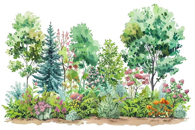 un dibujo de un jardín con un camino que conduce a él