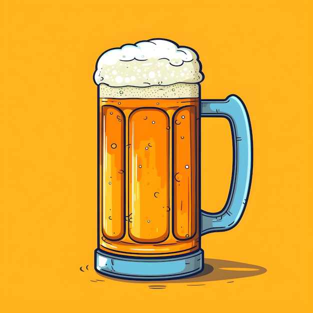 Un dibujo de una jarra de cerveza con un fondo amarillo.