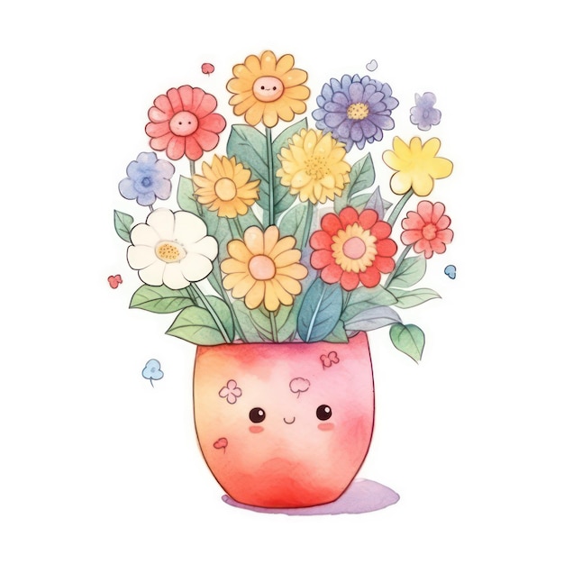 Un dibujo de un jarrón con flores en él.