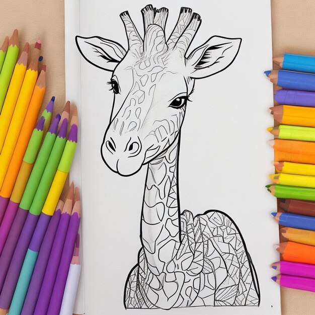 un dibujo de una jirafa con una jirafa en él