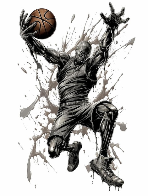 Un dibujo de un jugador de baloncesto con las palabras "baloncesto".