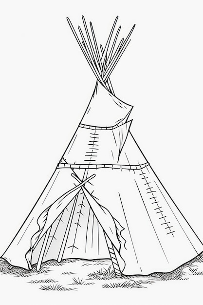 Foto dibujo a lápiz para colorear de un tipi indio