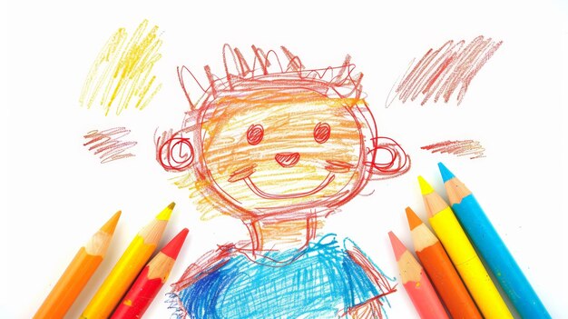 Dibujo con lápiz de colores de un juguete infantil sobre un fondo blanco IA generativa