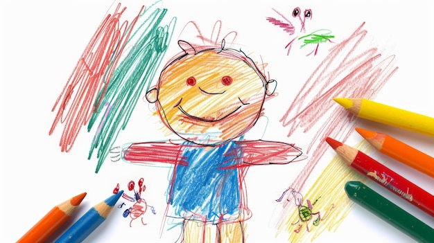 Dibujo con lápiz de crayón del juego o aplicación favorita de los niños