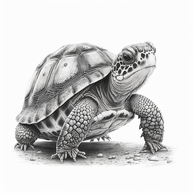 Dibujo a lápiz dibujar lindo animal tortuga AI Generado