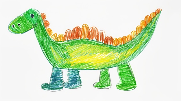 Foto dibujo a lápiz de un dinosaurio ingenuo en un fondo blanco ia generativa