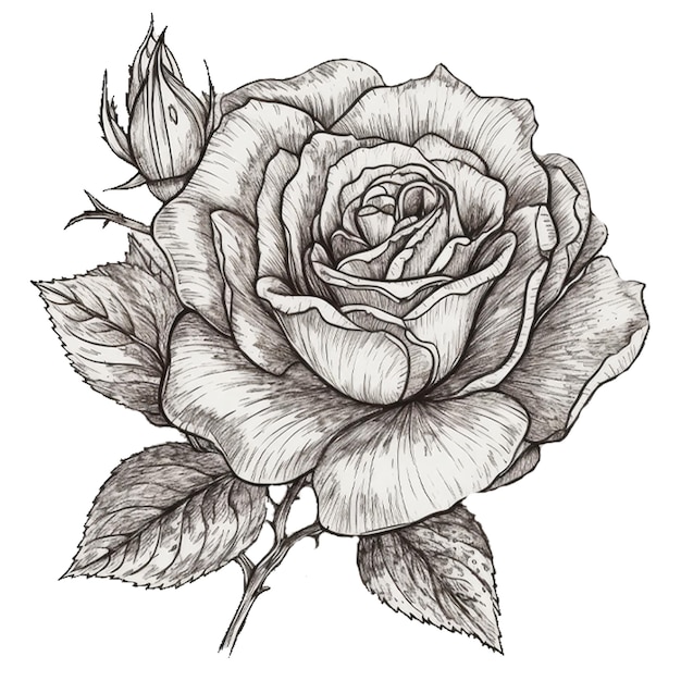 Un dibujo a lápiz de una flor con hojas y la palabra rosas.