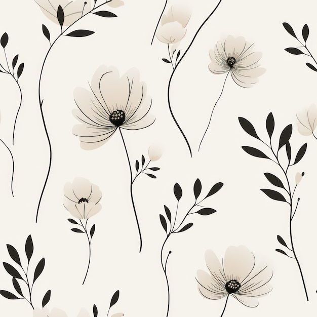 Dibujo a lápiz de flores susurrantes de patrones minimalistas de una sola flor en varios fondos