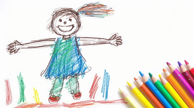 Dibujo a lápiz de un héroe ambiental de Childs AI generativa