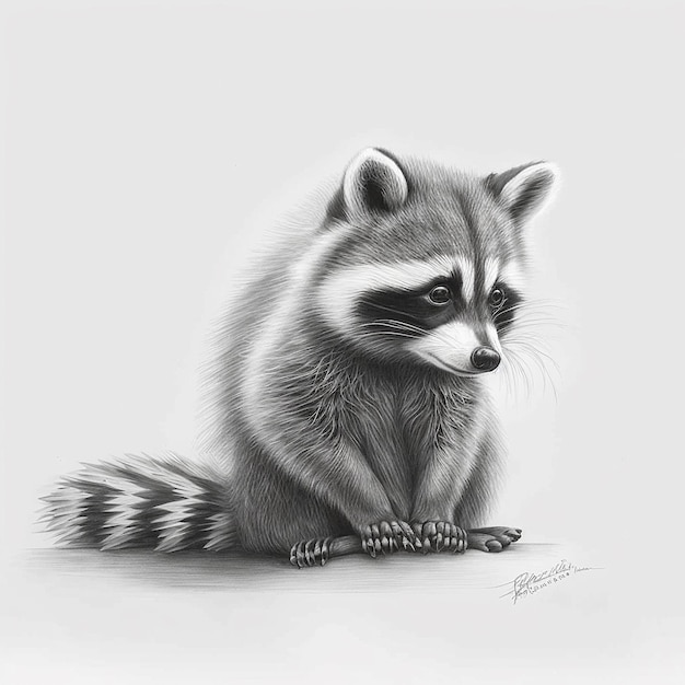 Dibujo a lápiz lindo mapache animal dibujar imagen Generado por AI