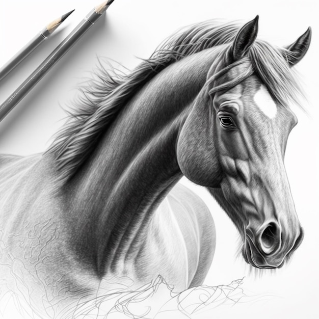 Dibujo a lápiz de lindos dibujos de animales de caballos AI generativa