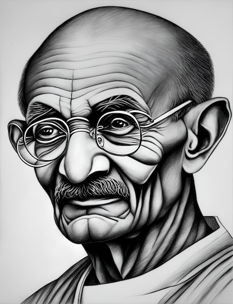 Dibujo a lápiz de Mahatma Gandhi 5