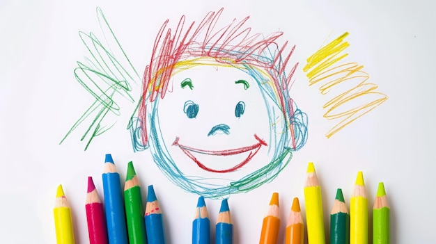 Dibujo con lápiz de un niño que interactúa con emojis en la vida real IA generativa