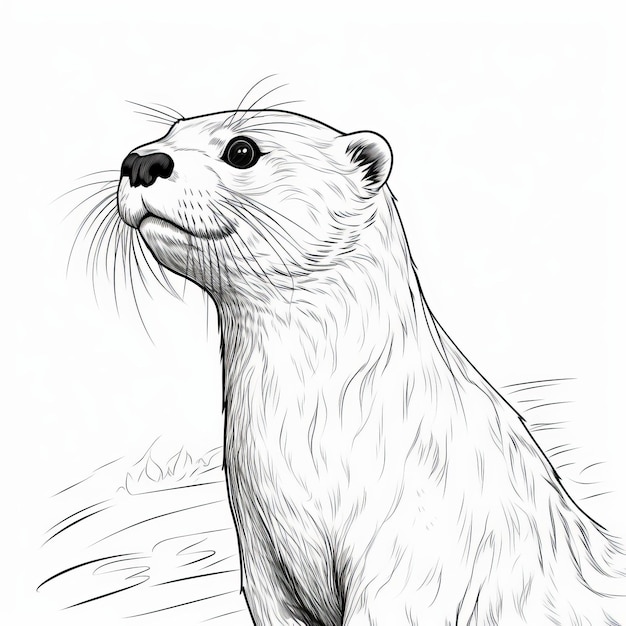 Dibujo a lápiz de nutria simple sobre fondo blanco