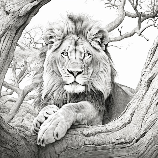 Foto un dibujo de un león en un árbol