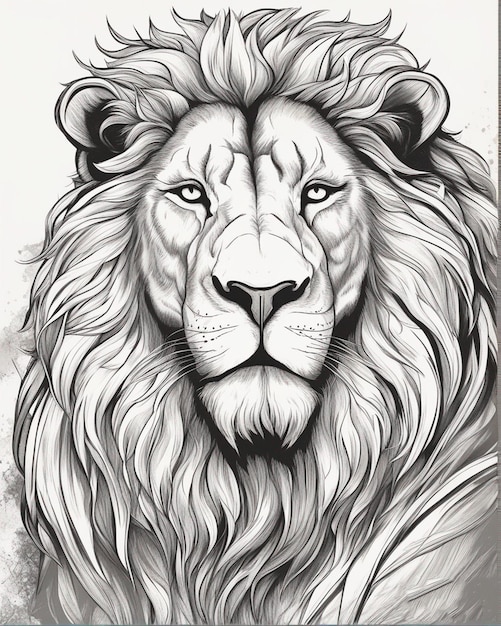 Un dibujo de un león con una cabeza de león