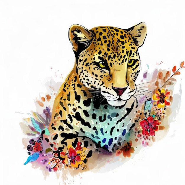 Un dibujo de un leopardo con flores.