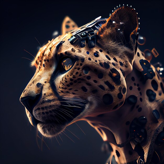 Un dibujo de un leopardo con muchos botones en la cara.