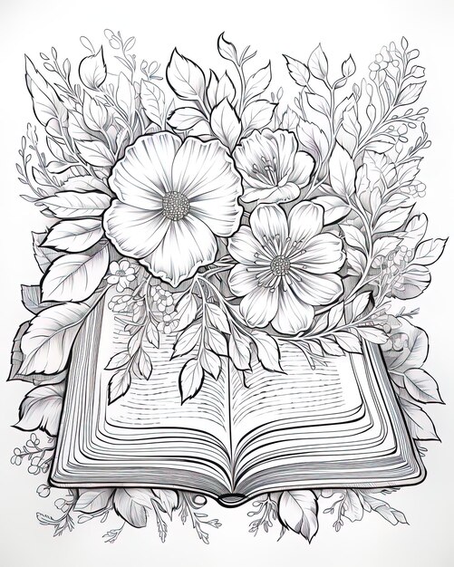 un dibujo de un libro con flores y las palabras flores en él
