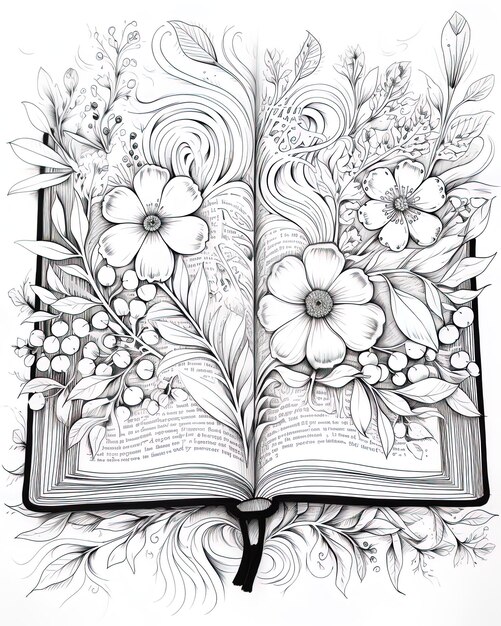 un dibujo de un libro con flores y las palabras flores en él